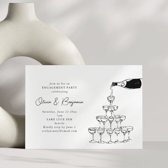 Chic Champagne Tower Modern Engagement Party Invitation (Creator Uploaded)