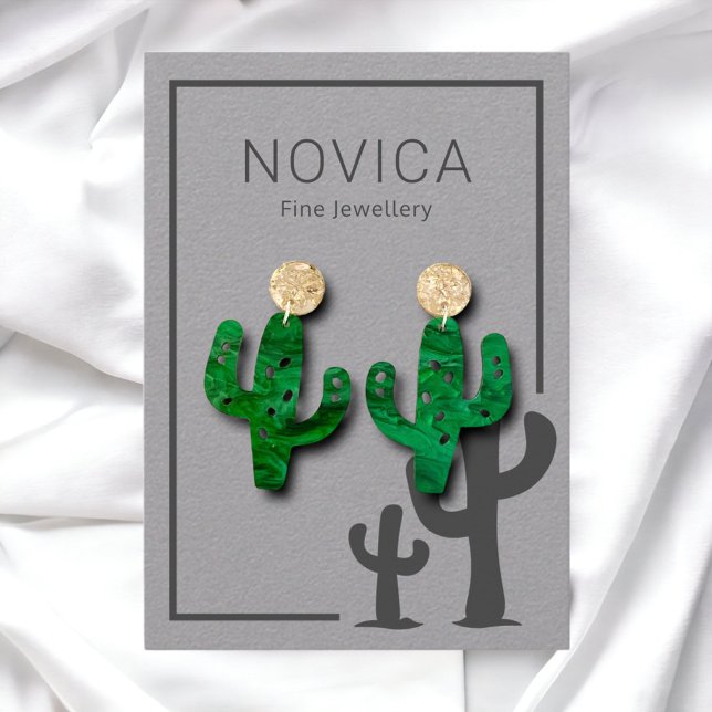 Chic Charcoal Cactus On Grey Earring Display Card (Creator Uploaded)