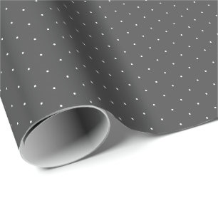 Chic charcoal grey white tiny polka dots pattern wrapping paper