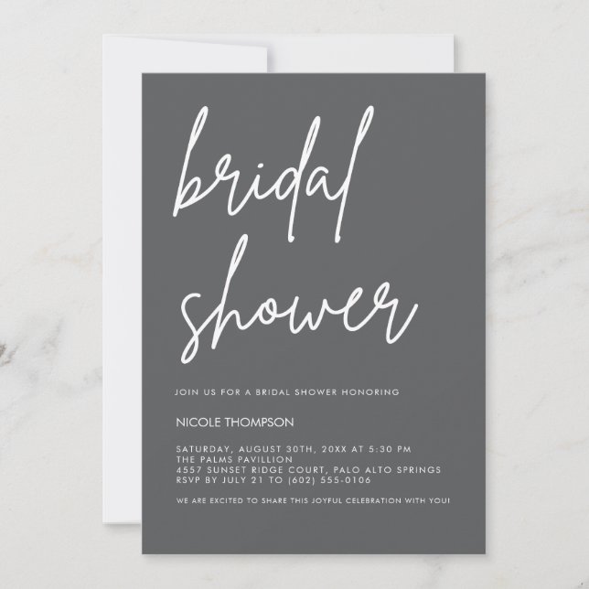 Chic Charcoal Modern Bridal Shower Invitation  (Front)