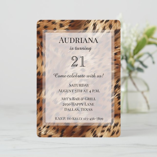 Chic Cheetah Animal Print Birthday Invitation (Standing Front)