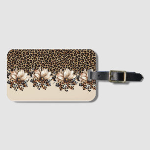 Chic Cheetah Animal Print & Flowers Luggage Tag