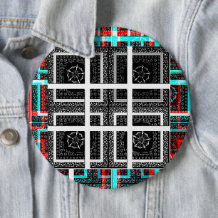 Chic Chequered Black, White & Red Graphics Art Des 6 Cm Round Badge
