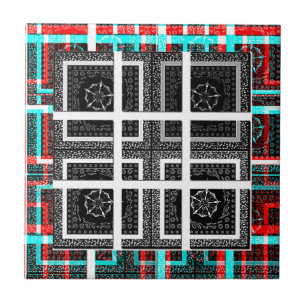 Chic Chequered Black, White & Red Graphics Art Des Tile