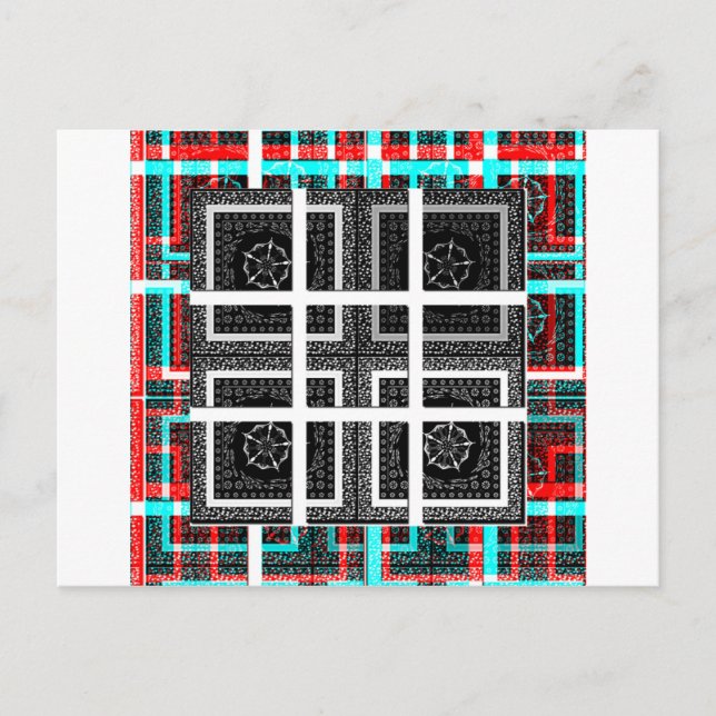 Chic Chequered Black, White & Red Graphics Design Postcard (Front)