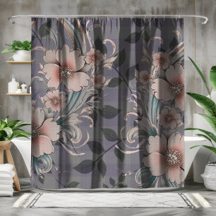 Chic Chequered Floral Ensemble Shower Curtain