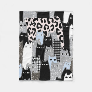 Chic Chequered & Gingham Cat Pattern Patchwork Des Fleece Blanket