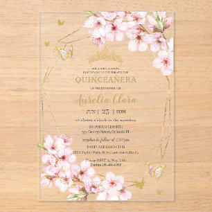 Chic Cherry Blossoms Floral Quinceañera Sweet 16 Acrylic Invitations