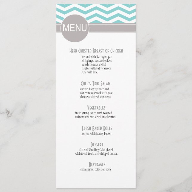 Chic Chevron Dinner Menu | teal (Front)
