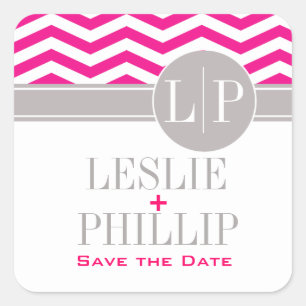 Chic Chevron Monogram   fuschia Square Sticker