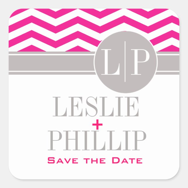 Chic Chevron Monogram | fuschia Square Sticker (Front)
