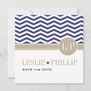 Chic Chevron Monogram Save the Date   navy