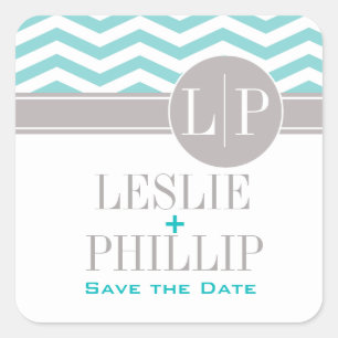 Chic Chevron Monogram   teal Square Sticker