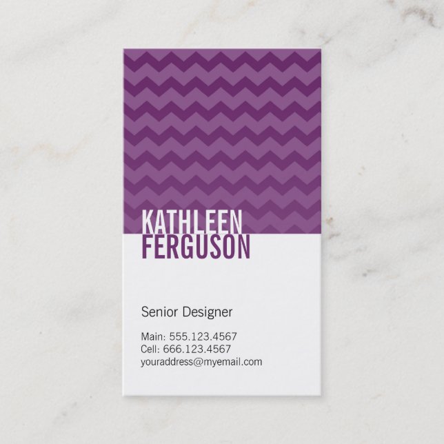 Chic chevron pattern deep purple two tone stylish business card (Front)