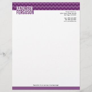 Chic chevron pattern deep purple two tone stylish letterhead template