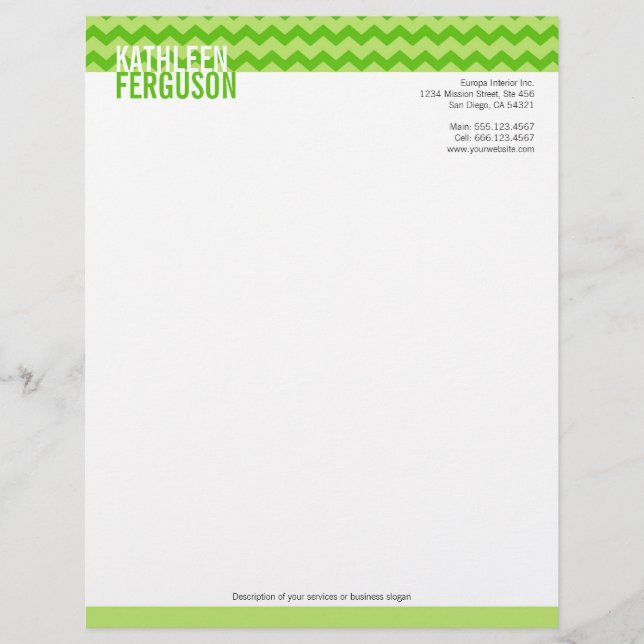 Chic chevron pattern mint green two tone stylish personalised letterhead (Front)