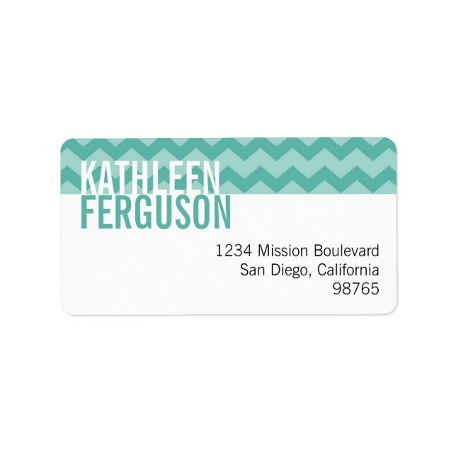 Chic chevron pattern teal custom return address label (Front)