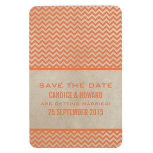 Chic Chevron Save the Date Magnet, Orange Magnet