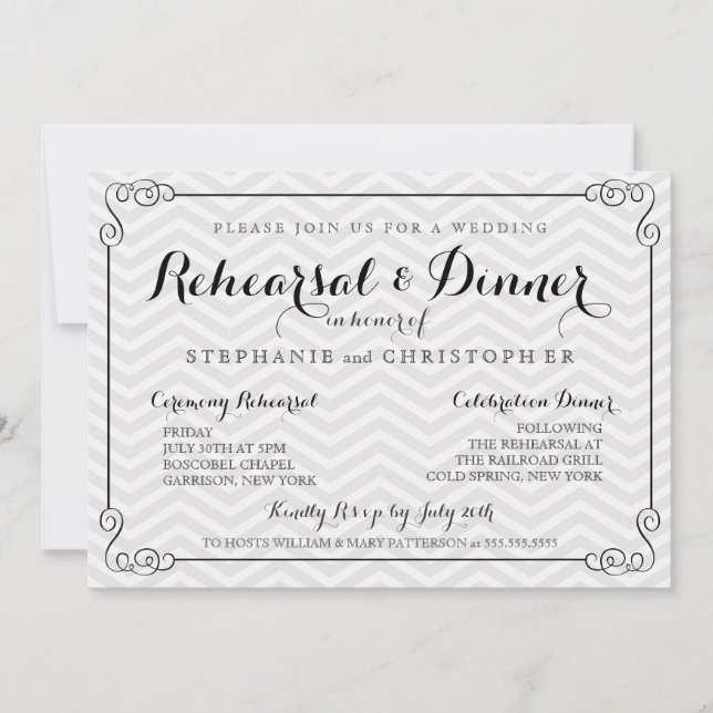 Chic Chevron Wedding Rehearsal & Dinner Invitation (Front)