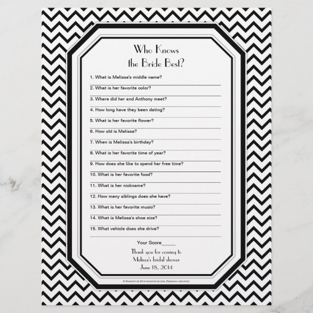 Chic Chevron ZigZag Bride Best Bridal Shower Game (Front)