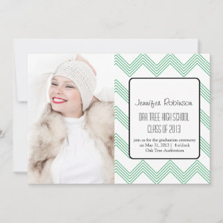 Chic Chevron Zigzag Green Graduation Invitation