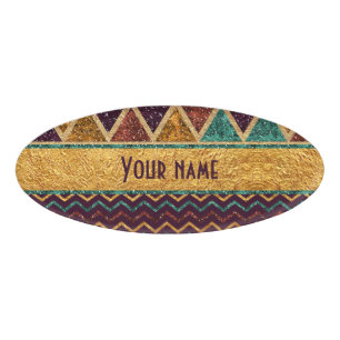 Chic Chevrons Triangles Faux Foil Glitter Name Tag