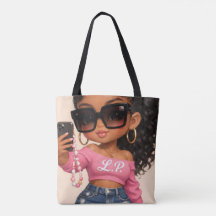 Chic Chibi Woman Illustration Tote Bag 