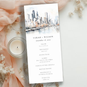 Chic Chicago, Illinois City Scape Wedding Program Invitation