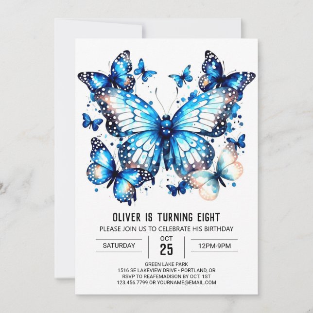 Chic Children Butterfly Boy Birthday Invitation (Front)