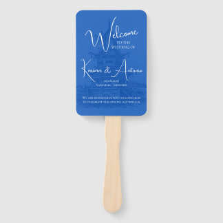 Chic Chinoiserie Pagoda Blue Wedding Program Fan