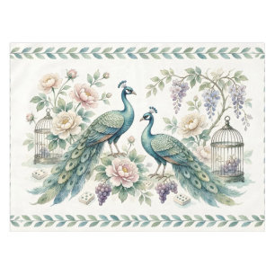 Chic Chinoiserie Peacock Mahjong Tablecloth