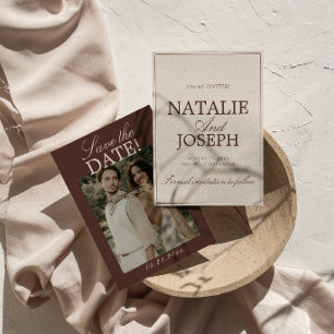 Chic Chocolate Brown Old Money Photo Wedding Sav Save The Date