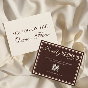 Chic Chocolate Brown Old Money QR Code Wedding RSVP Card