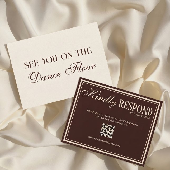 Chic Chocolate Brown Old Money QR Code Wedding RSVP Card (Creator Uploaded)
