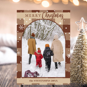 Chic Chocolate Buffalo Plaid Snowflakes Christmas Holiday Card