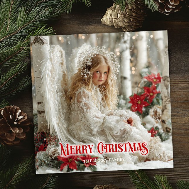 Chic Christmas angel red and gold classic greeting Holiday Card (Chic Christmas angel red and gold classic greeting card)