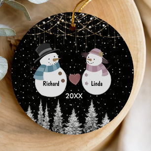 Chic Christmas anniversary engaged married couple Ceramic Tree Decoration