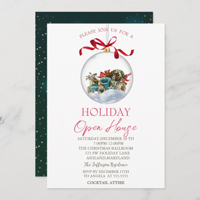 Chic Christmas Ball Holiday Open House  Invitation (Front/Back)
