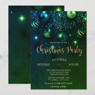 Chic Christmas Balls Green Christmas Company Party Invitation