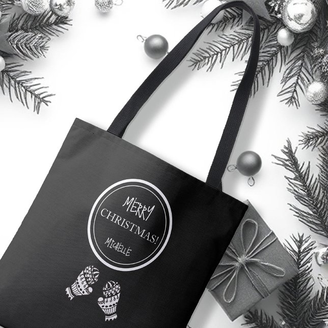 Chic Christmas Black and White Personalised Tote Bag (Creator Uploaded)
