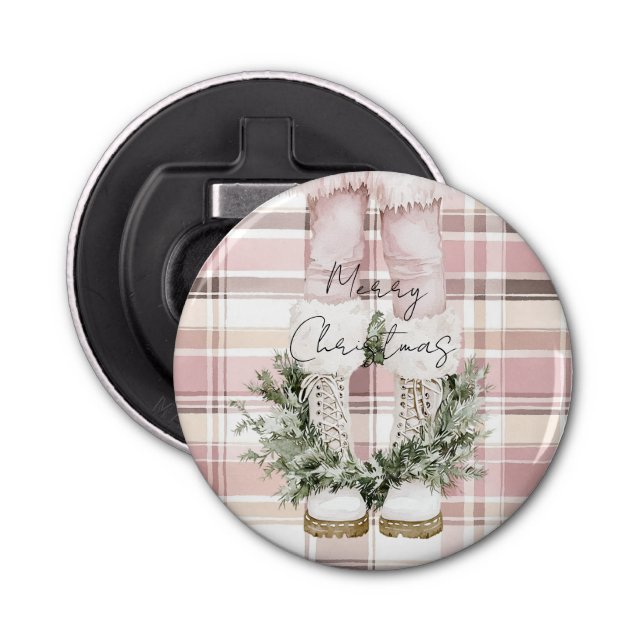Chic Christmas Blush Pink Legs Boots Bottle Opener (Front)