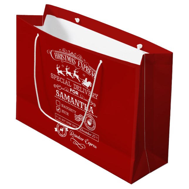 Chic Christmas Express Special Delivery Monogram Large Gift Bag (Front Angled)