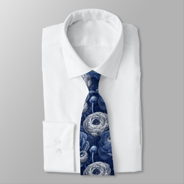 Chic Christmas Gift For Dad Ranunculus Flower Tie (Tied)