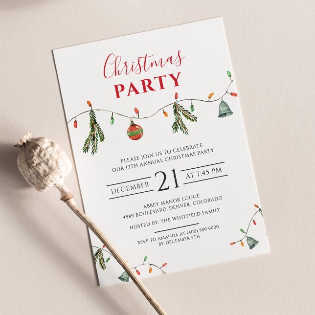 Chic Christmas Holiday Festive Party Invitation (Boho Script Rustic Christmas Party Invitation)