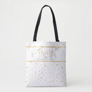 Chic Christmas Merry Everything Gold and White Tote Bag