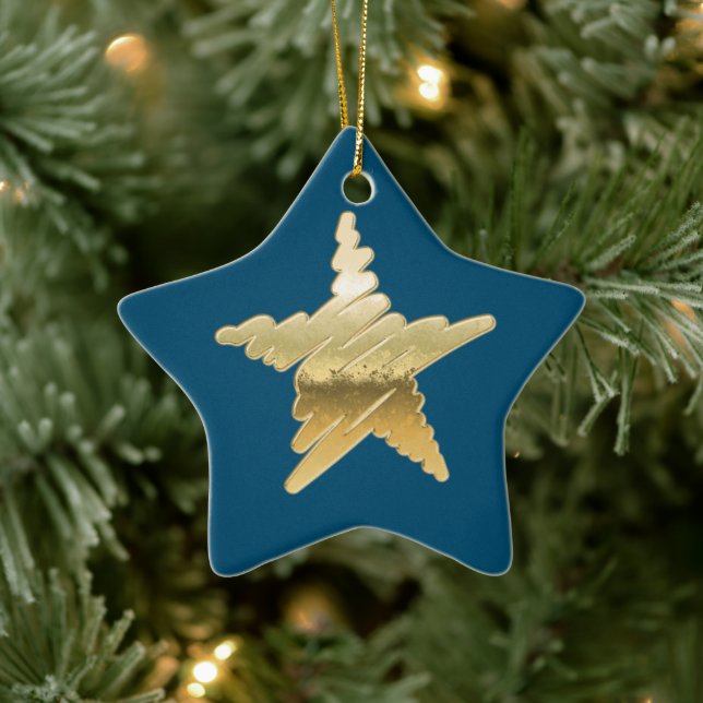 Chic Christmas metallic gold star blue Ceramic Tree Decoration (Tree)