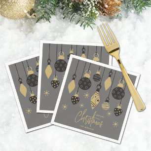 Chic Christmas Ornaments on Grey  Napkin