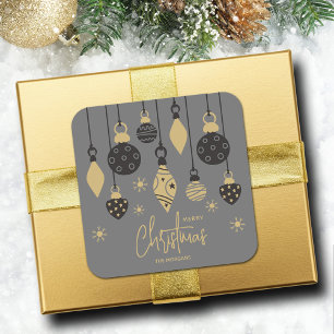 Chic Christmas Ornaments on Grey Square Sticker