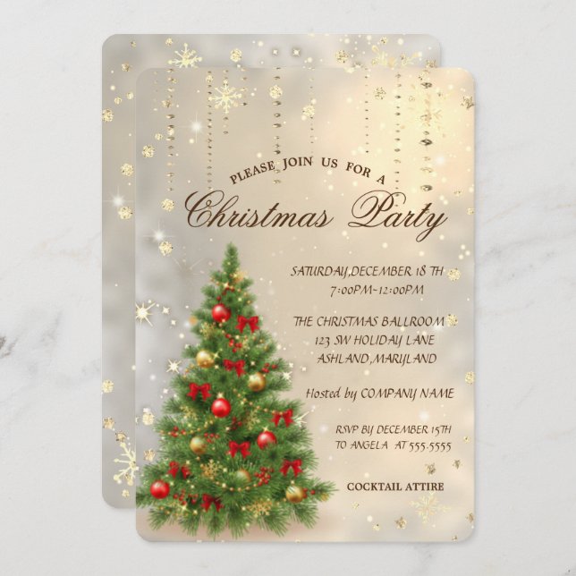  Chic Christmas Pine Tree,Snowflakes Christmas  Invitation (Front/Back)
