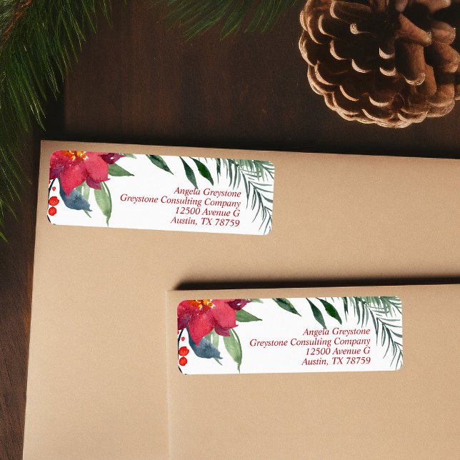 Chic Christmas Poinsettia Business Return Address (Creator Uploaded)